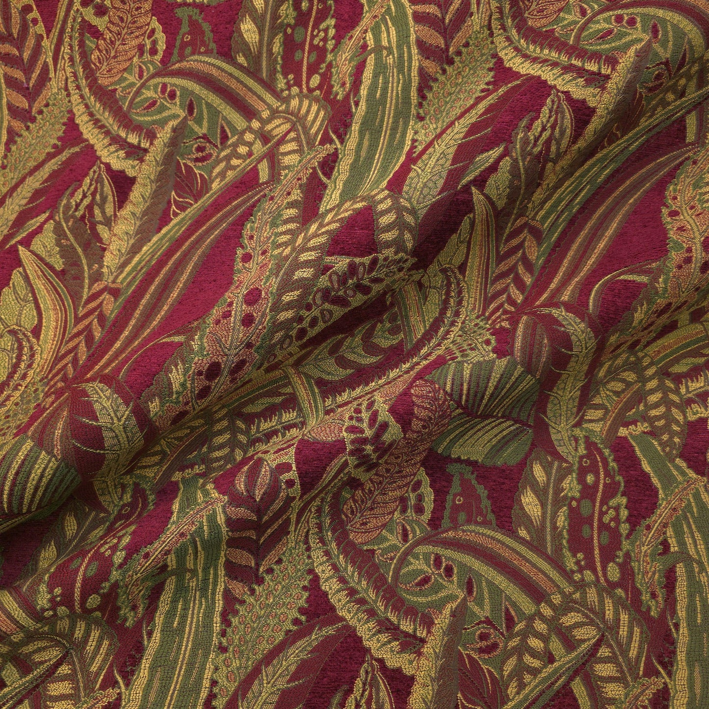 JUNGLE FERN CHENILLE BURGUNDY GOLD