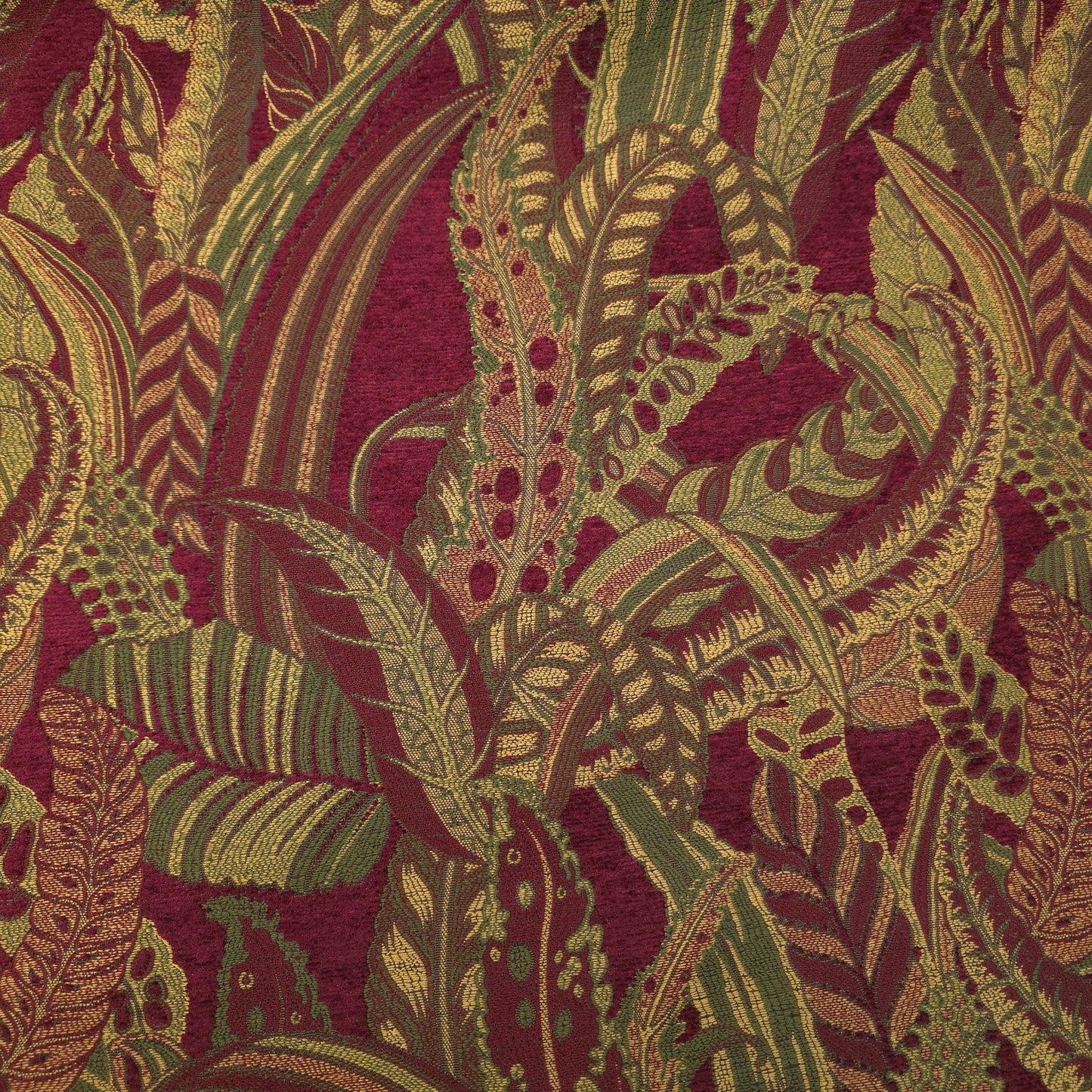 JUNGLE FERN CHENILLE BURGUNDY GOLD
