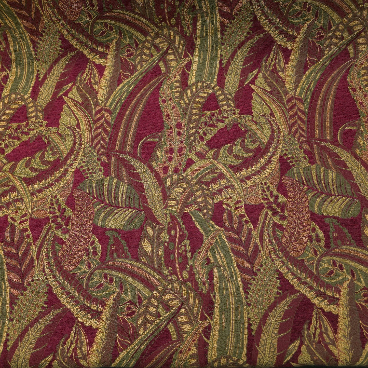 JUNGLE FERN CHENILLE BURGUNDY GOLD