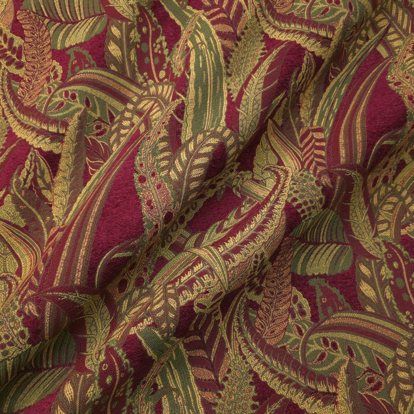JUNGLE FERN CHENILLE BURGUNDY GOLD