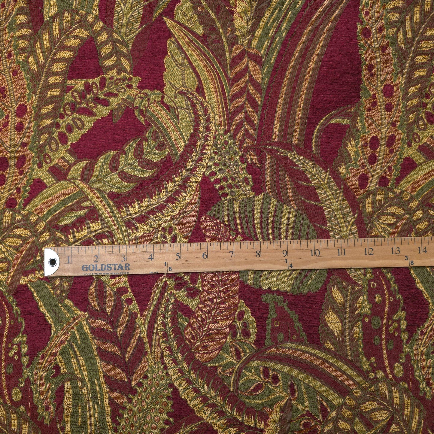 JUNGLE FERN CHENILLE BURGUNDY GOLD