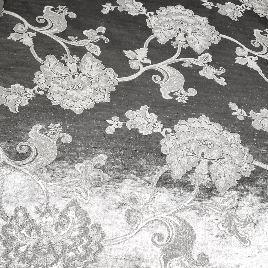 FLORAL TAUPE SILVER CHINTZ FLOWERS