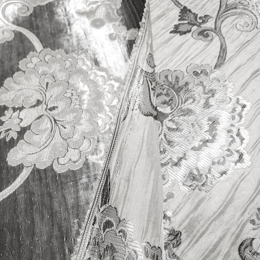 FLORAL TAUPE SILVER CHINTZ FLOWERS