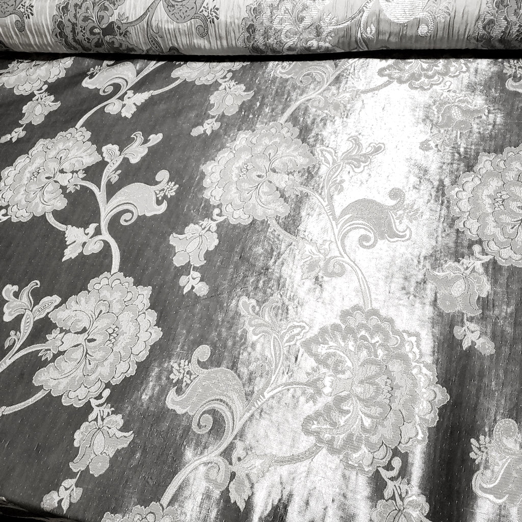FLORAL TAUPE SILVER CHINTZ FLOWERS