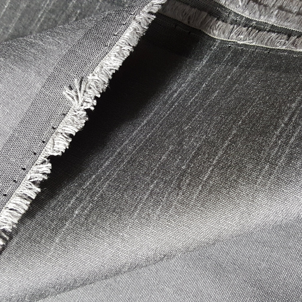 GRAY STEEL FAUX SILK DUPIONI