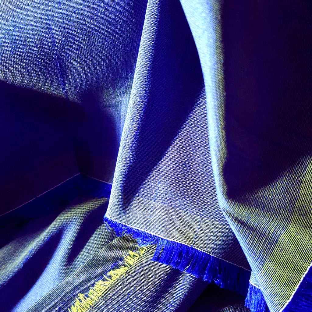 BLUE ROYAL YELLOW FAUX SILK DUPIONI