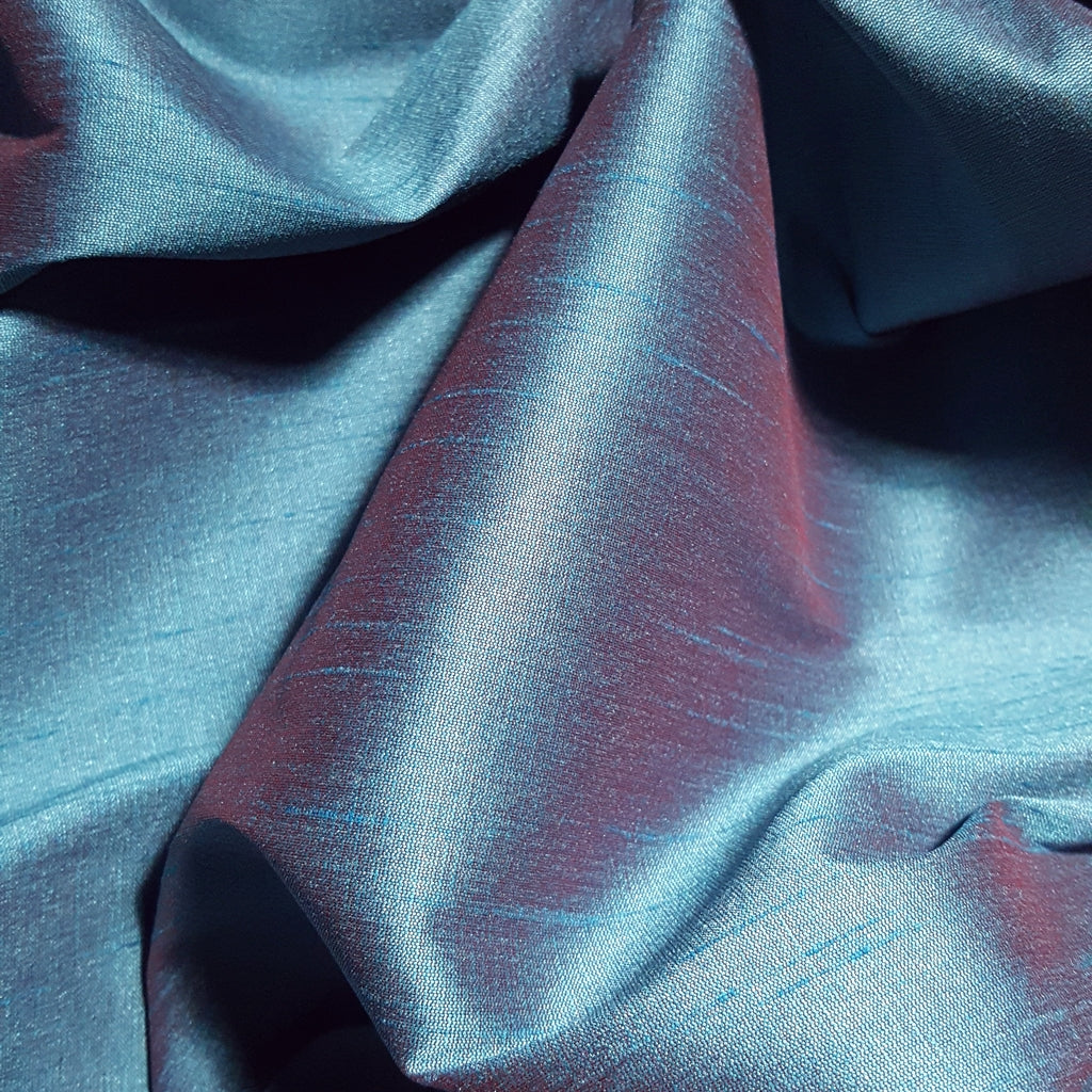 BLUE TURQUOISE RED FAUX SILK DUPIONI