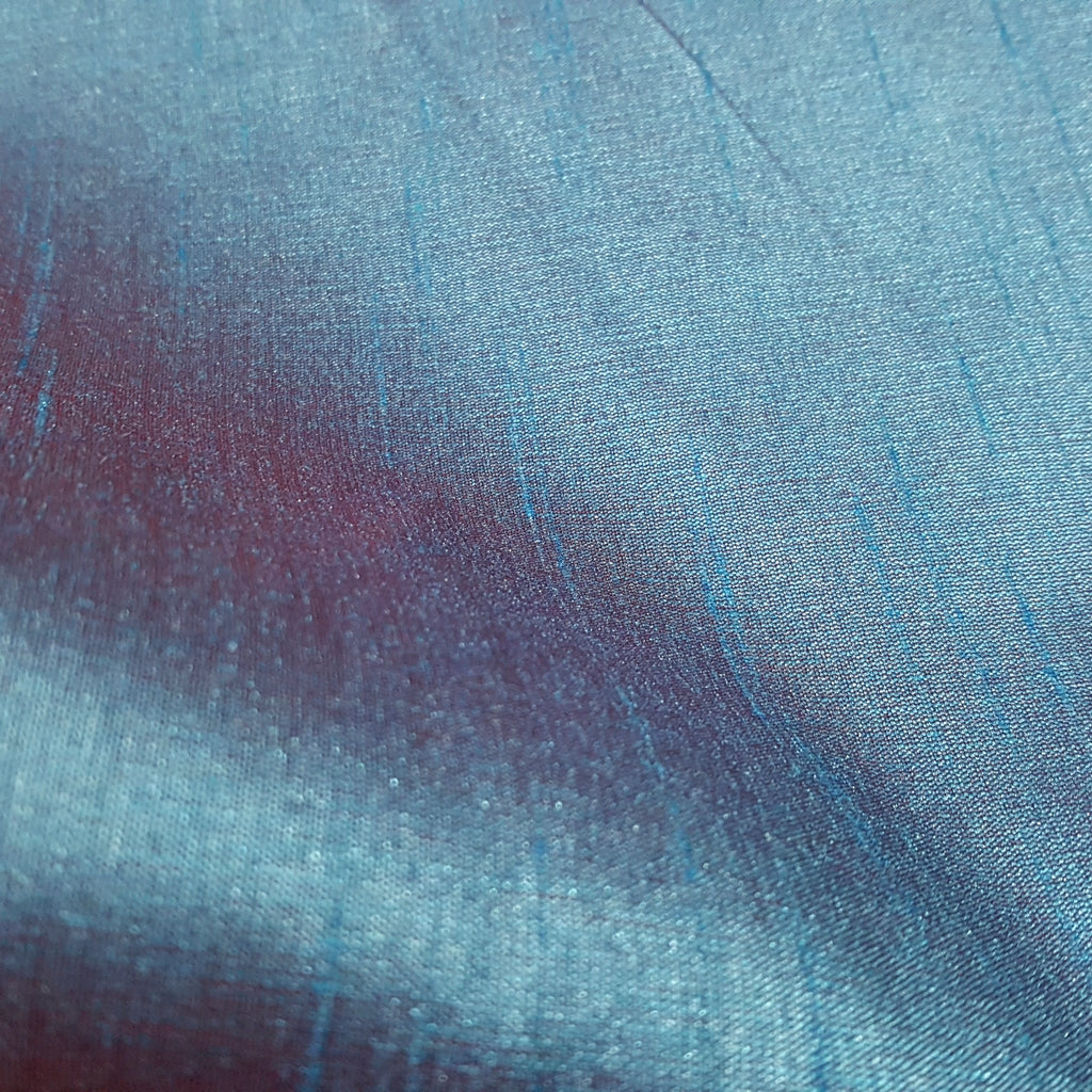 BLUE TURQUOISE RED FAUX SILK DUPIONI
