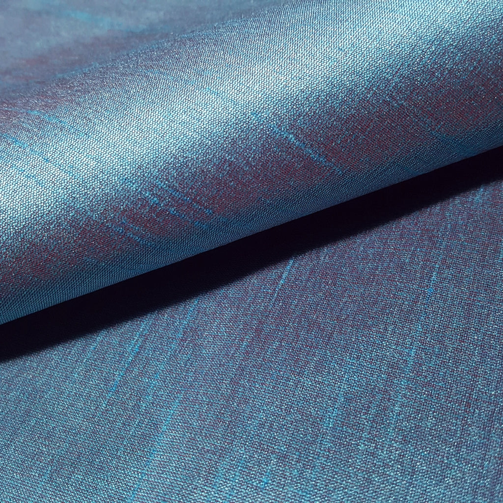 BLUE TURQUOISE RED FAUX SILK DUPIONI