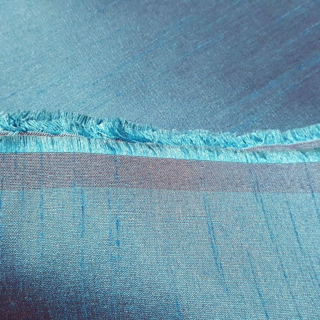 BLUE TURQUOISE RED FAUX SILK DUPIONI