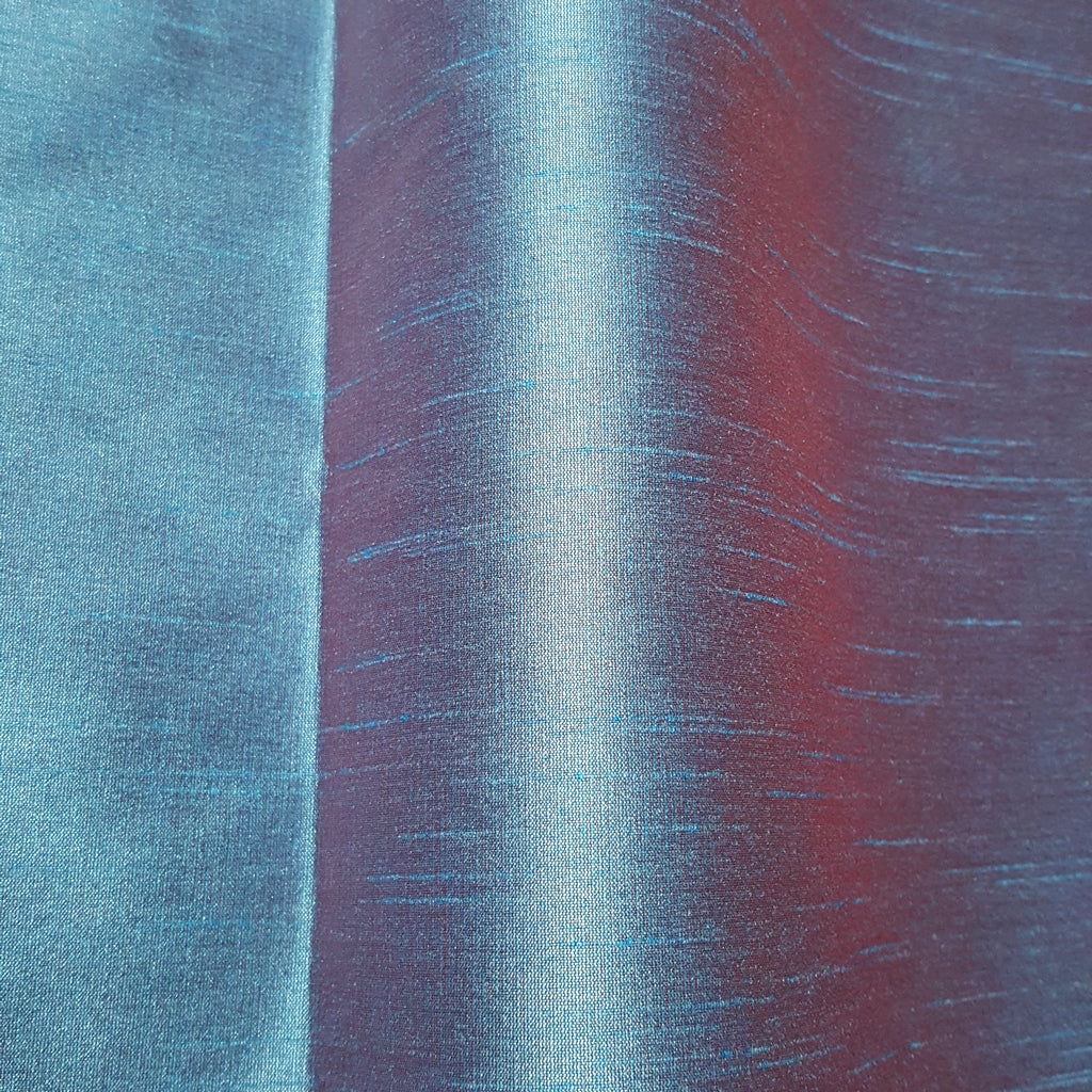 BLUE TURQUOISE RED FAUX SILK DUPIONI
