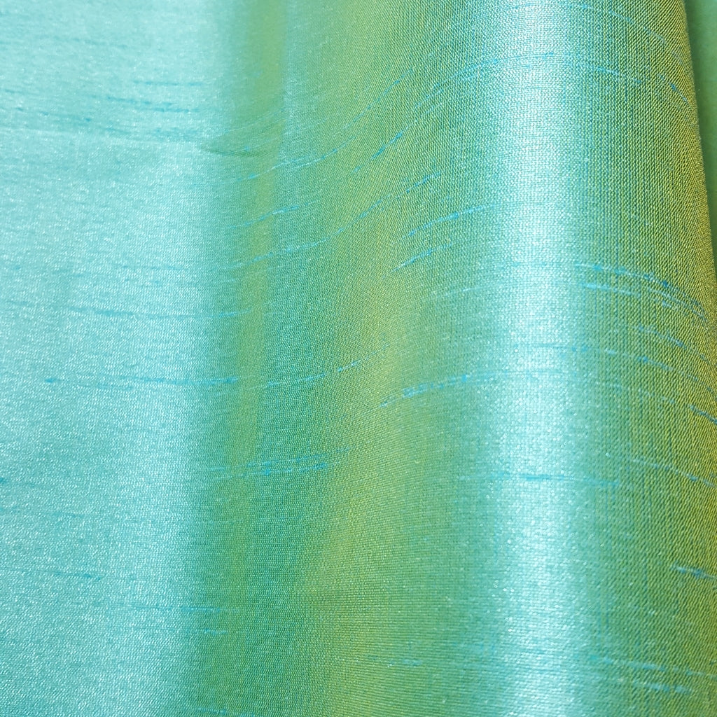 BLUE TURQUOISE YELLOW FAUX SILK DUPIONI 56"