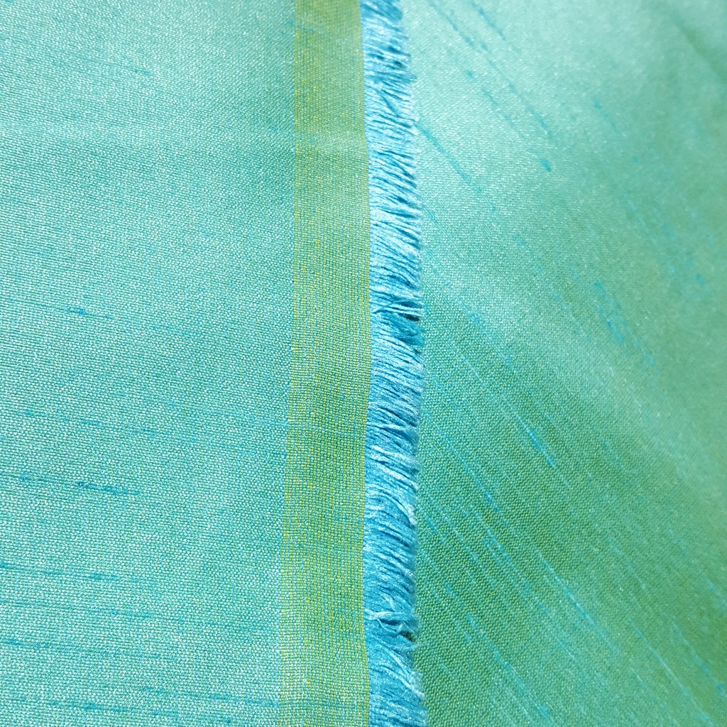 BLUE TURQUOISE YELLOW FAUX SILK DUPIONI 56"