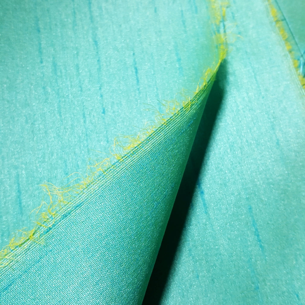 BLUE TURQUOISE YELLOW FAUX SILK DUPIONI 56"