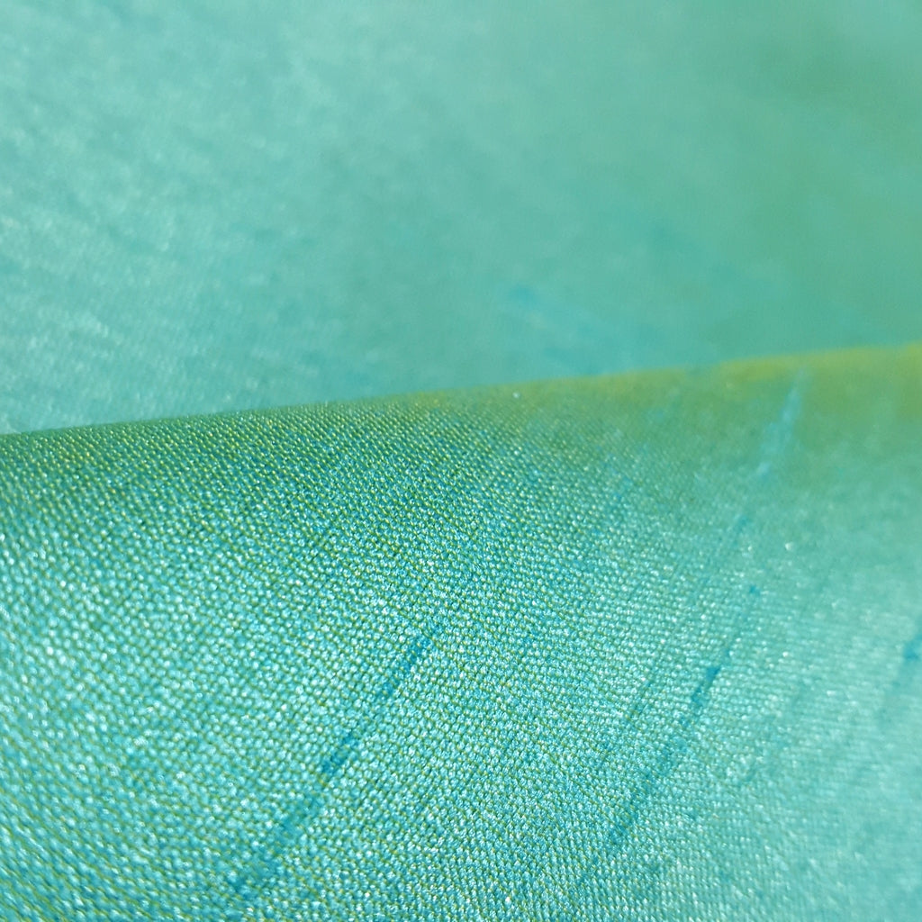 BLUE TURQUOISE YELLOW FAUX SILK DUPIONI 56"