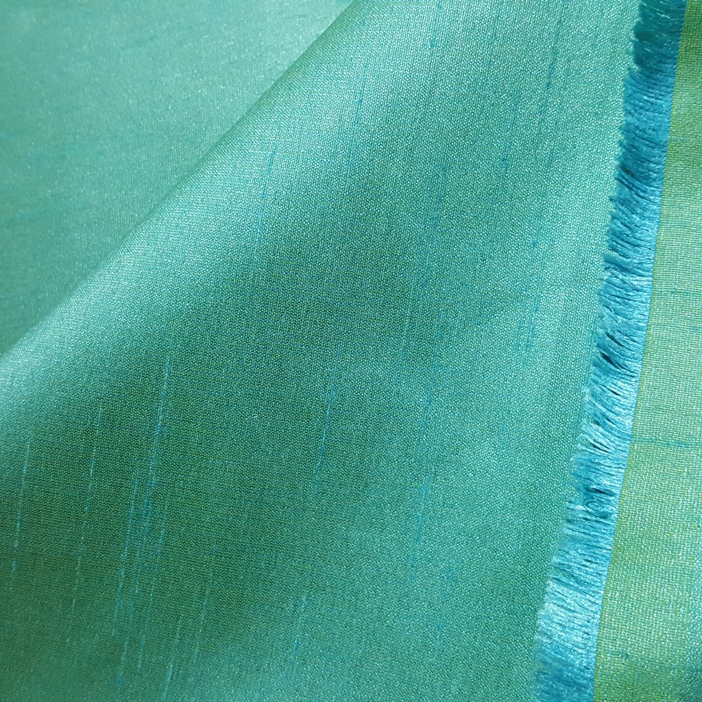 BLUE TURQUOISE YELLOW FAUX SILK DUPIONI 56"