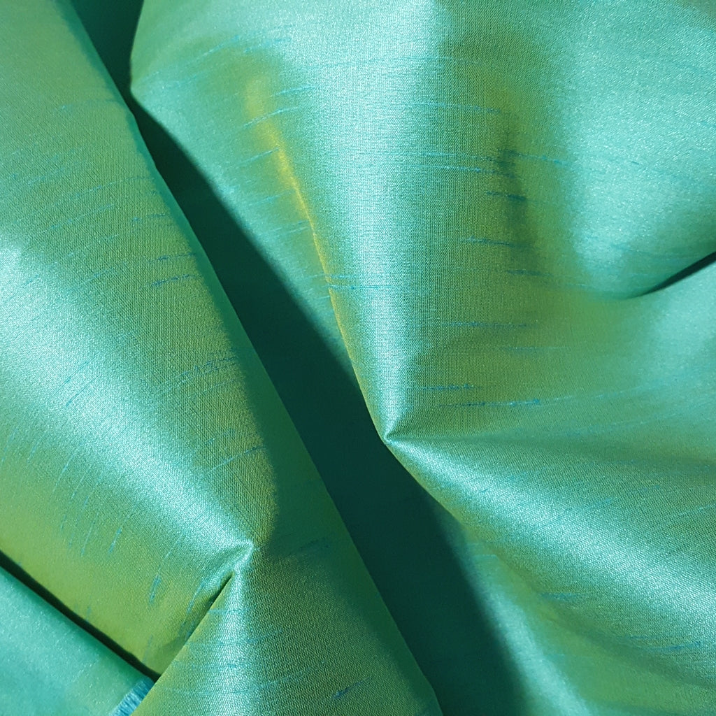 BLUE TURQUOISE YELLOW FAUX SILK DUPIONI 56"