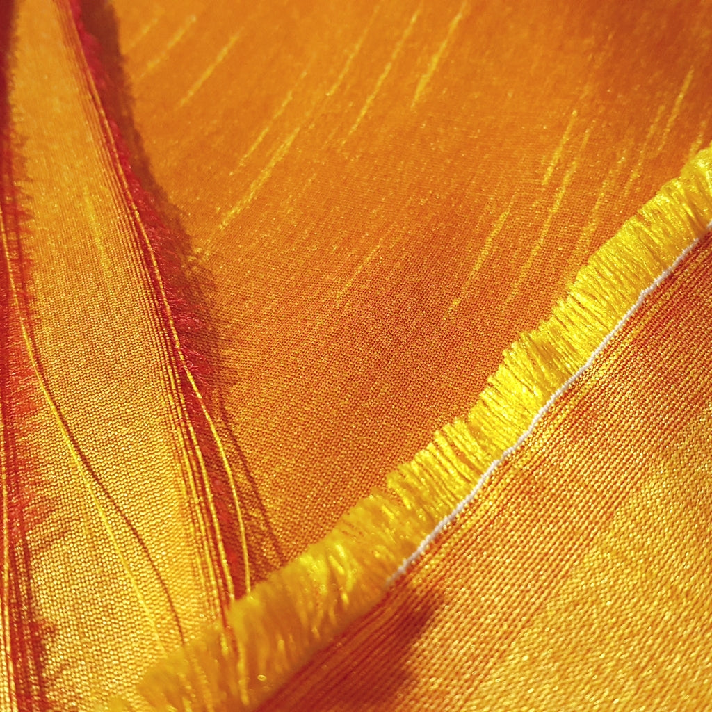 YELLOW ORANGE MARIGOLD FAUX SILK DUPIONI