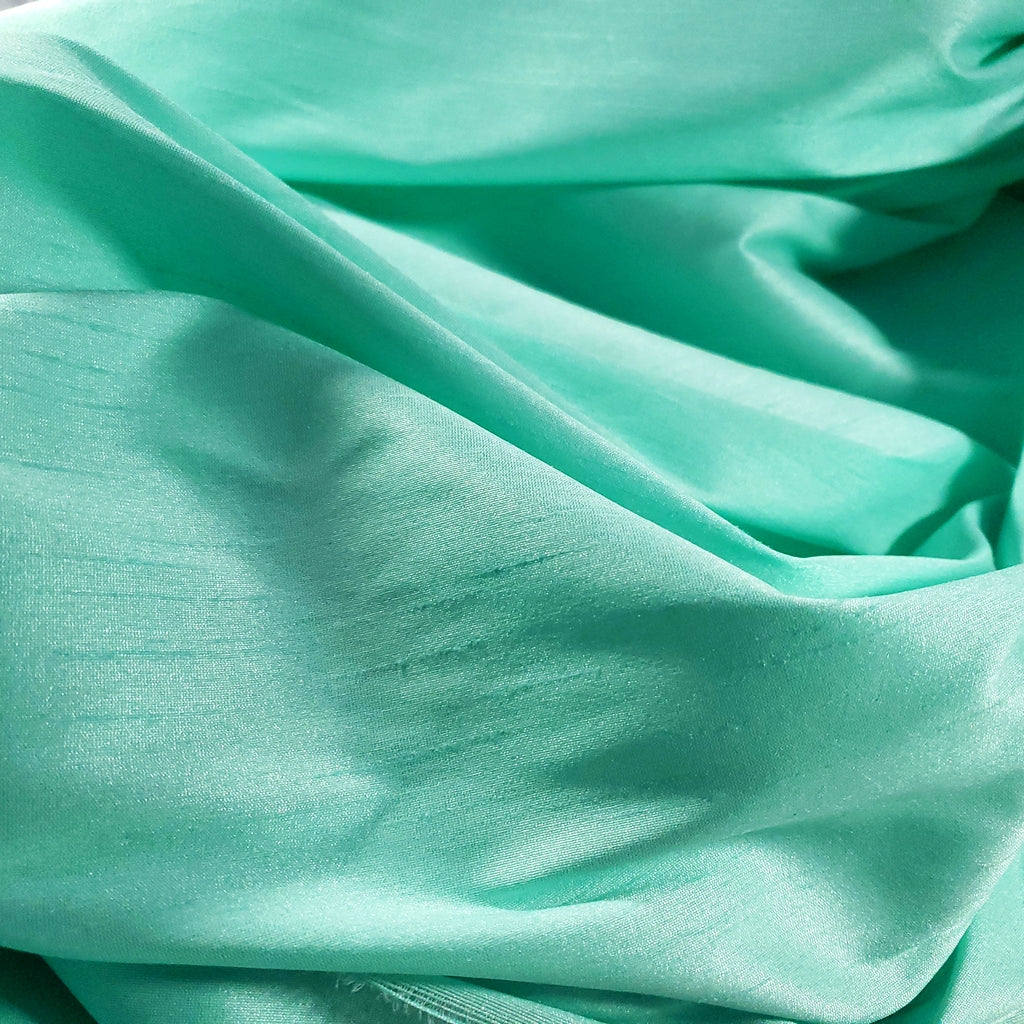 GREEN AQUA SEAFOAM FAUX SILK DUPIONI