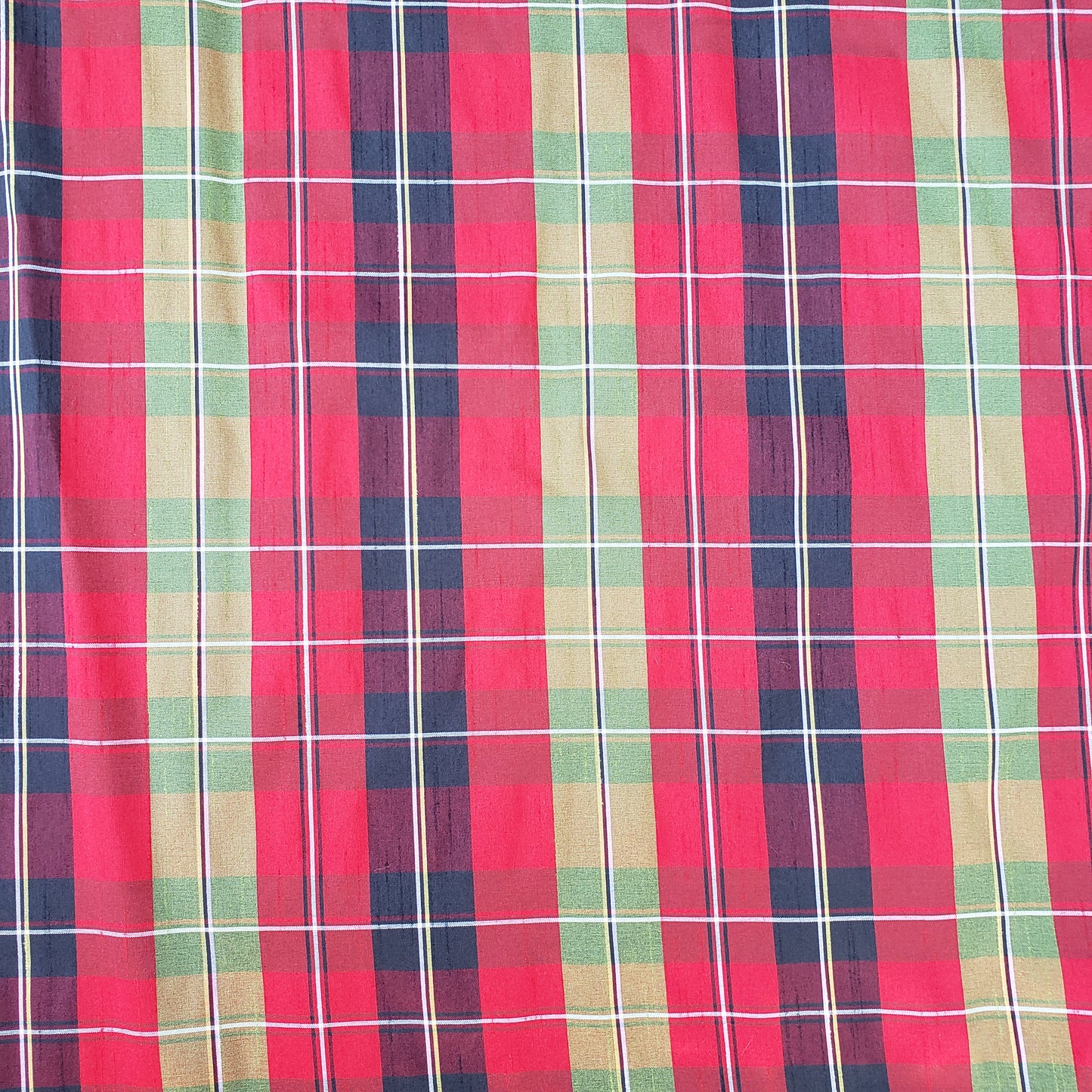 RED CLASSIC PLAID FAUX SILK DUPIONI
