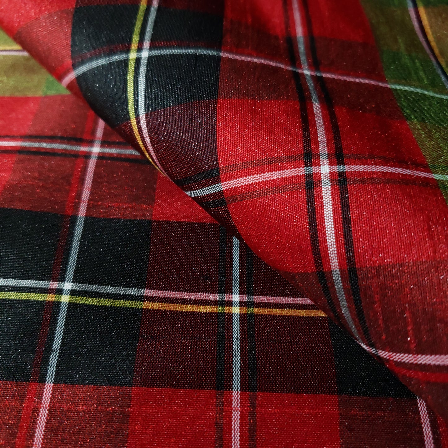 RED CLASSIC PLAID FAUX SILK DUPIONI