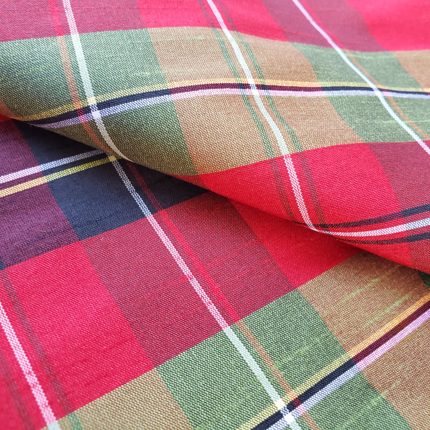 RED CLASSIC PLAID FAUX SILK DUPIONI