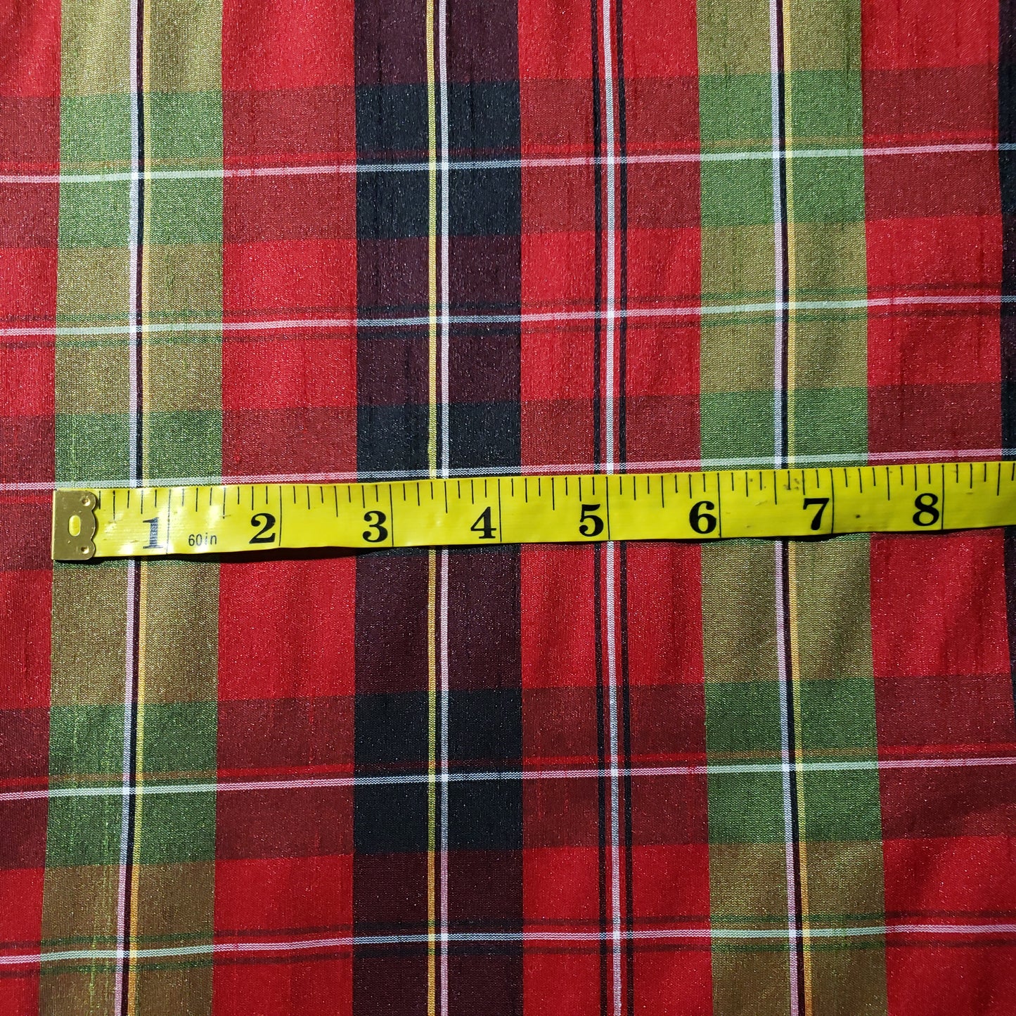 RED CLASSIC PLAID FAUX SILK DUPIONI
