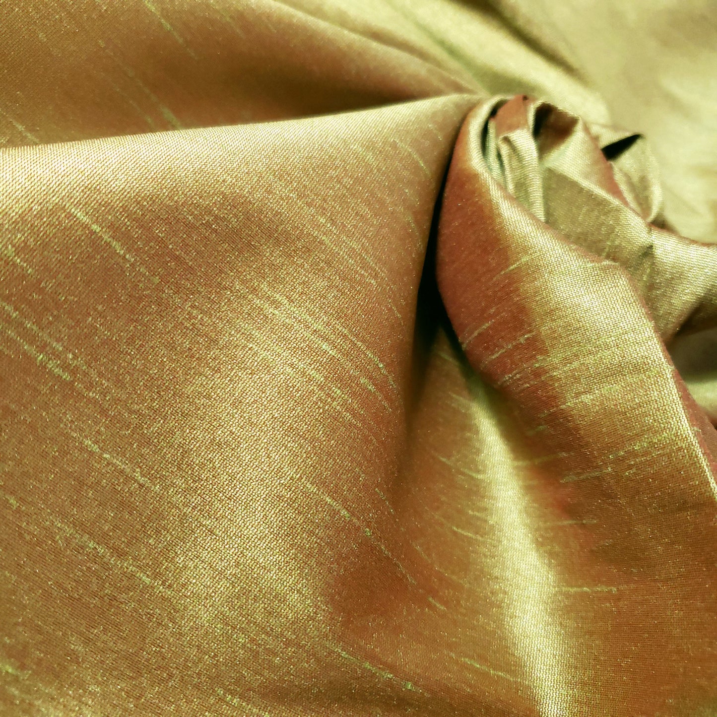 GREEN LIME RED TWO TONE FAUX SILK DUPIONI