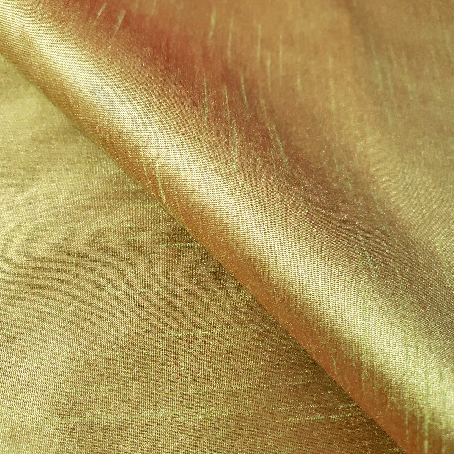 GREEN LIME RED TWO TONE FAUX SILK DUPIONI