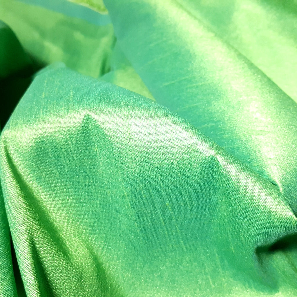 GREEN LIME TURQUOISE FAUX SILK DUPIONI
