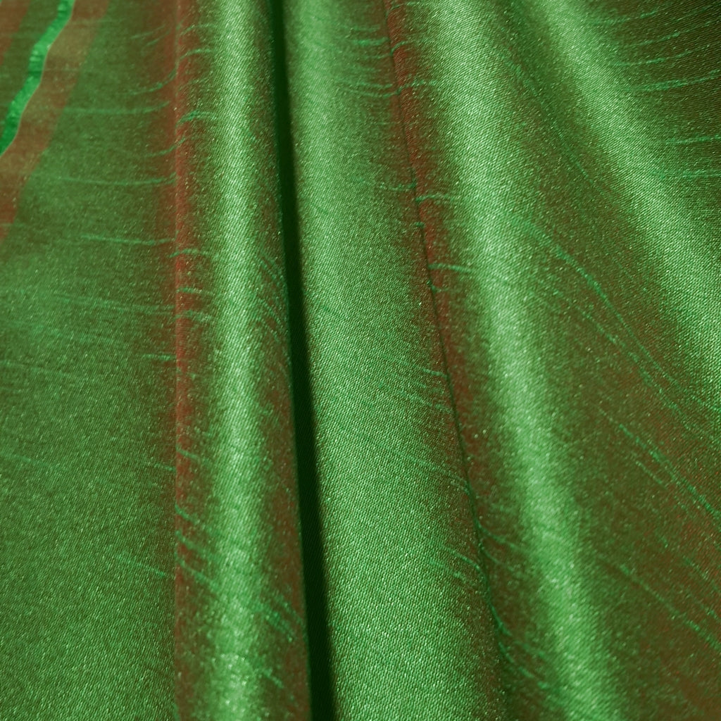 GREEN RED BROWN TWO TONE FAUX SILK DUPIONI 58"