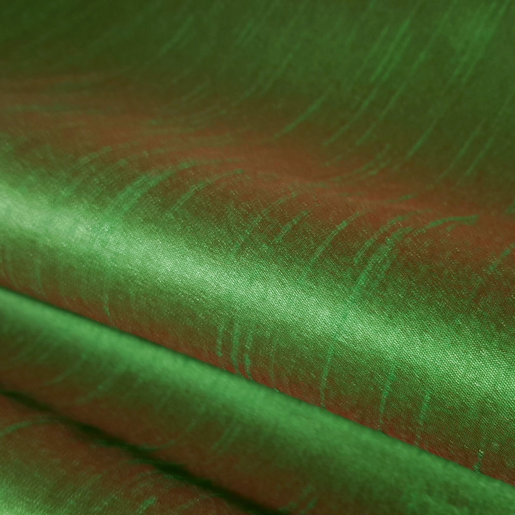 GREEN RED BROWN TWO TONE FAUX SILK DUPIONI 58"