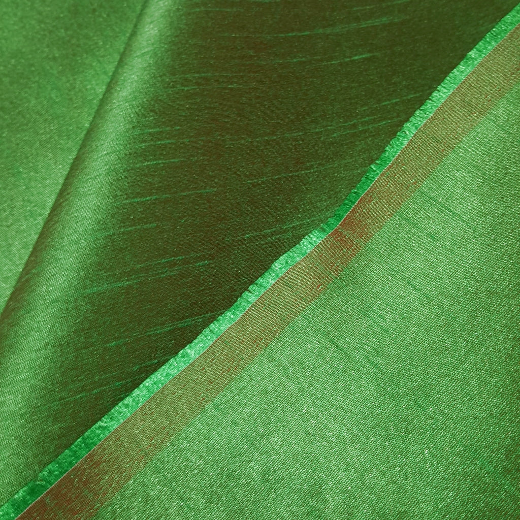 GREEN RED BROWN TWO TONE FAUX SILK DUPIONI 58"