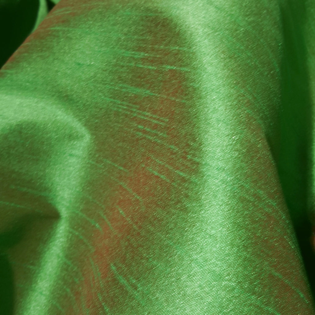 GREEN RED BROWN TWO TONE FAUX SILK DUPIONI 58"