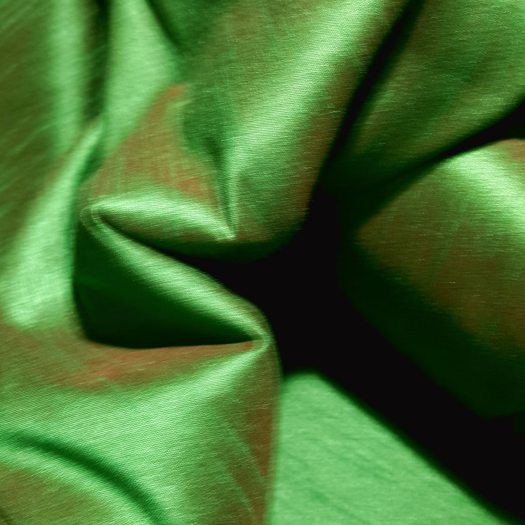 GREEN RED BROWN TWO TONE FAUX SILK DUPIONI 58"