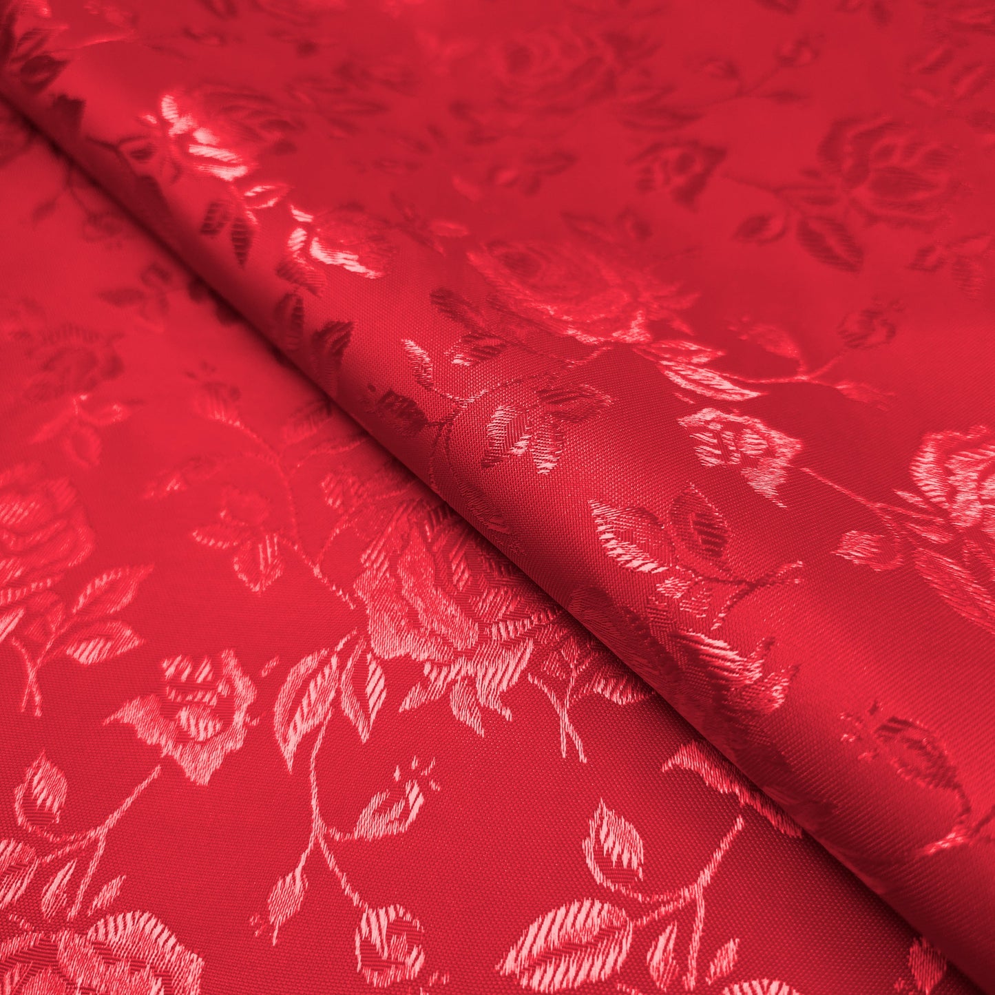 Red fabric with floral pattern