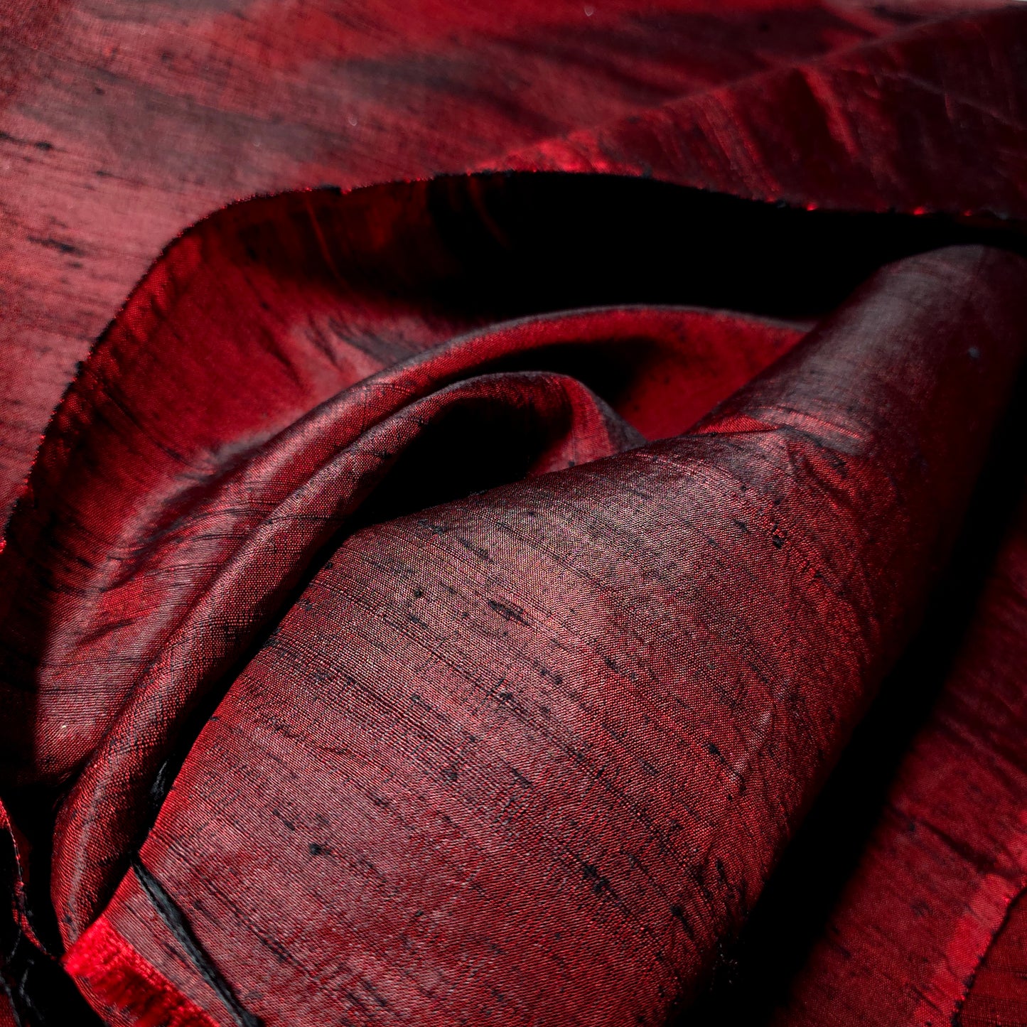 CRIMSON RED BLACK SILK DUPIONI