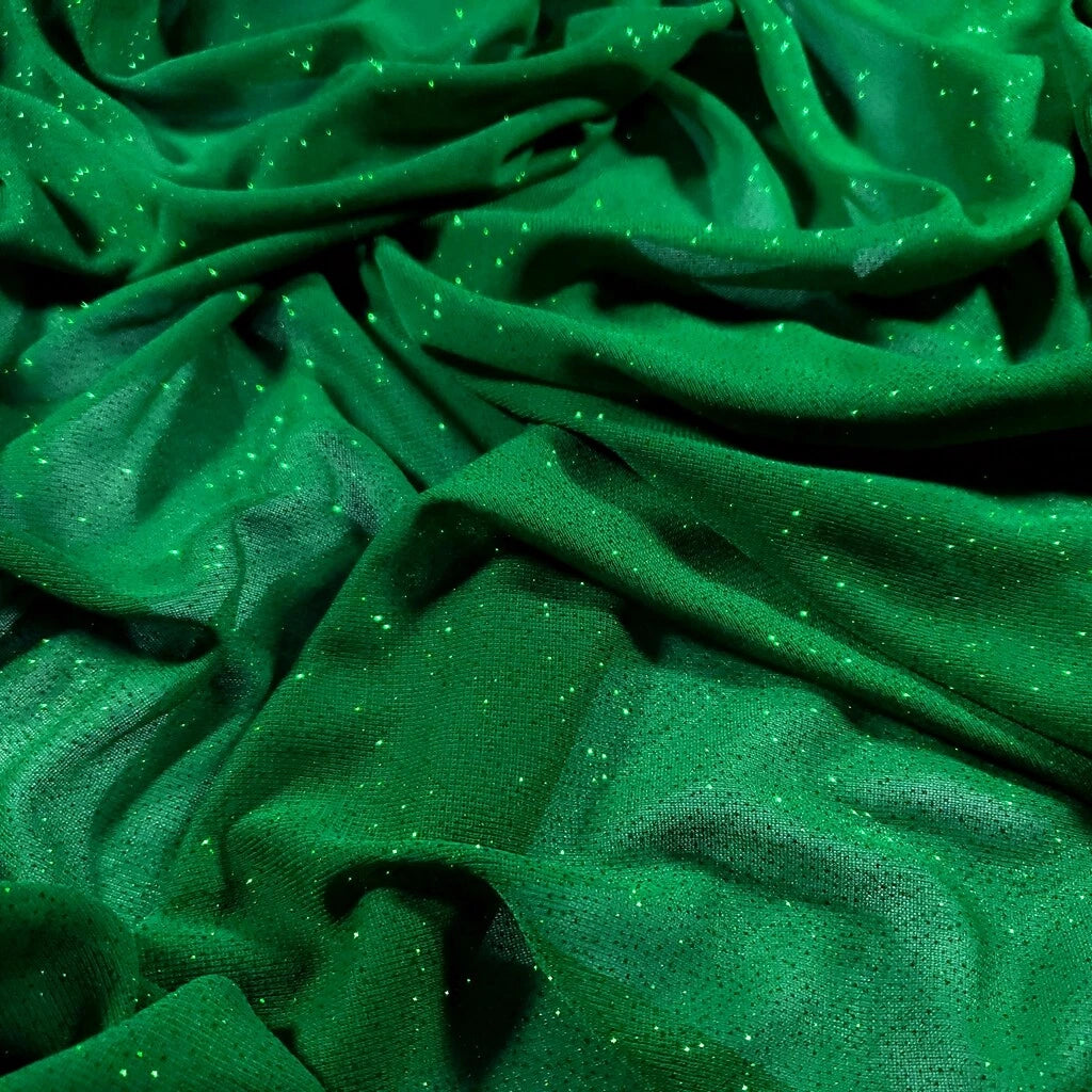 CHRISTMAS GREEN SHINY GLITTER CREPE KNIT FABRIC FABRIC 58" BY THE YARD
