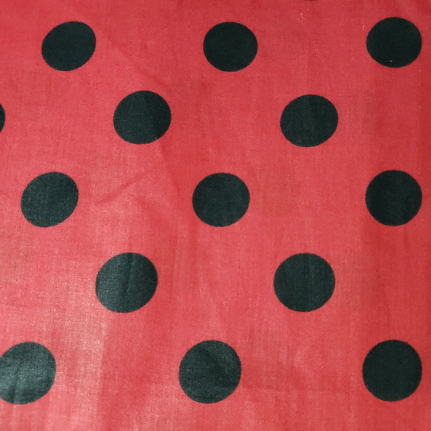 ONE INCH POLKA DOT BLACK ON RED