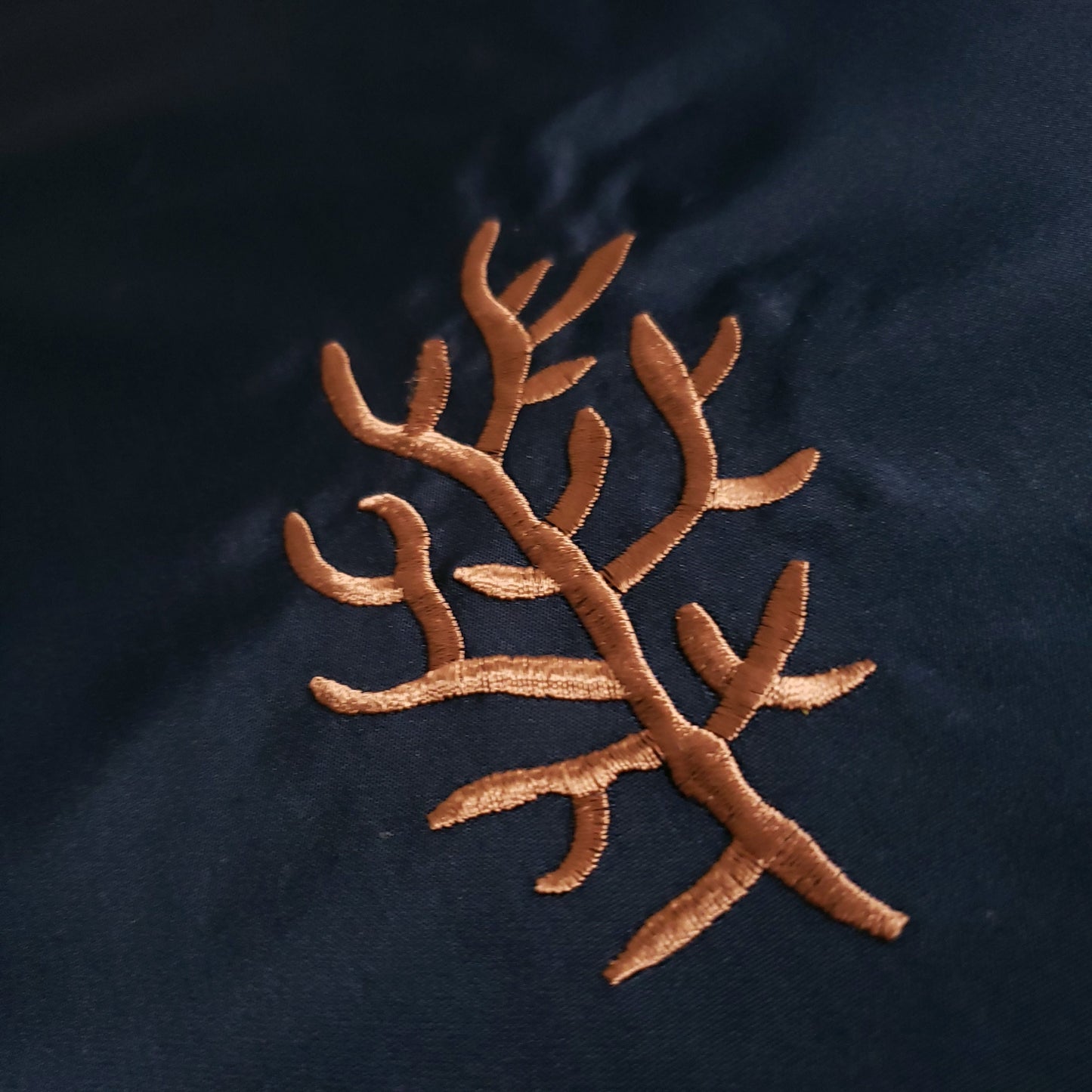 EMBROIDERED CORAL TAFFETA DRAPERY