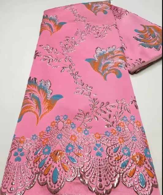 5 S LOT PINK METALLIC BROCADE FLORAL EMBOSSED SCALLOPED EDGE