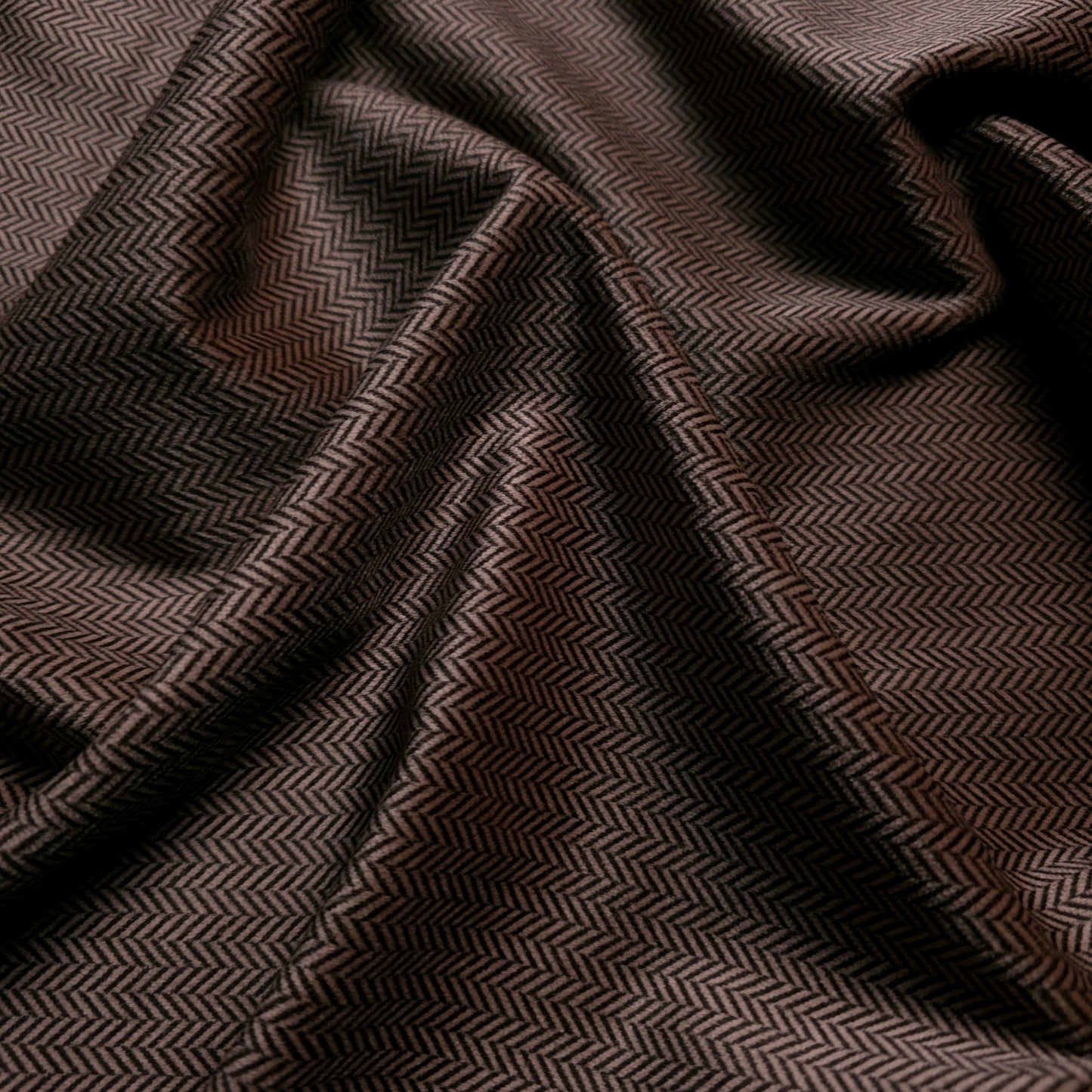 BROWN TAN HERRINGBONE JACQUARD VELOUR FABRIC