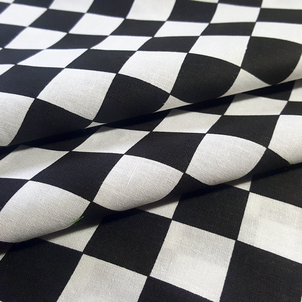 CHESSBOARD PRINT POLYCOTTON BLACK WHITE