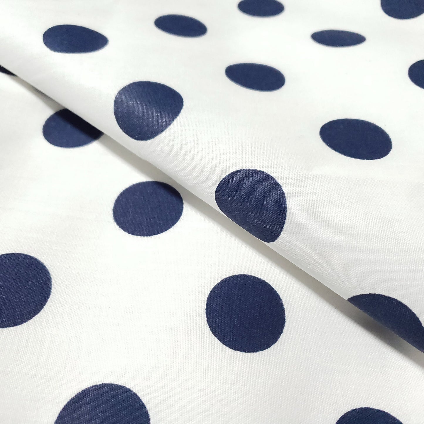 ONE INCH POLKA DOT NAVY ON WHTIE