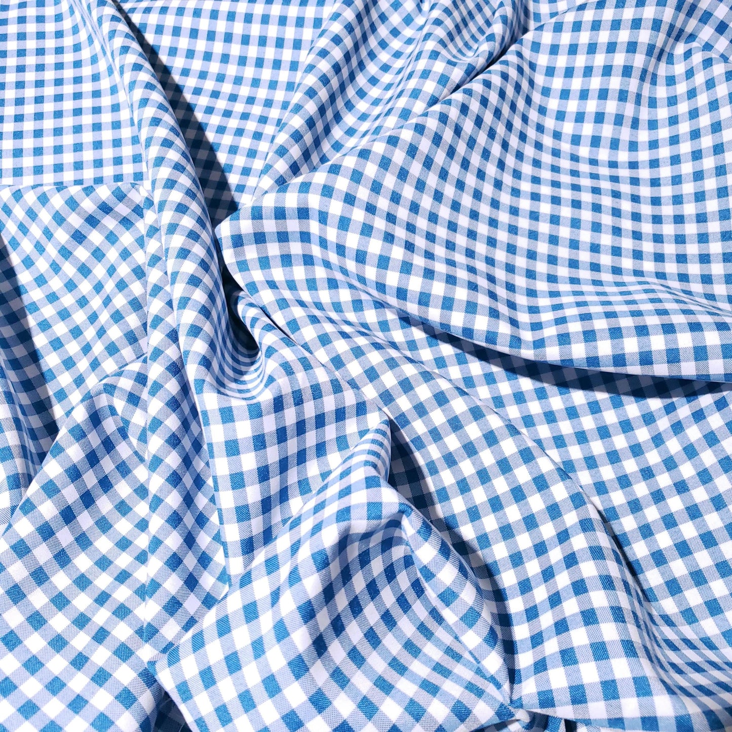 POLY POPLIN BLUE TURQUOISE SMALL GINGHAM