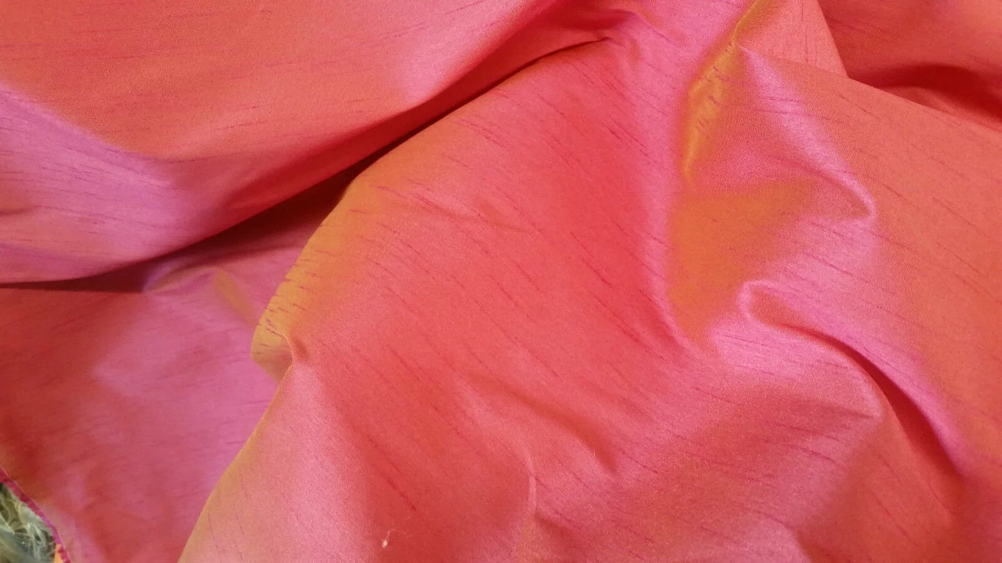 PINK YELLOW MOROCCAN SUNSET FAUX SILK DUPIONI 58"