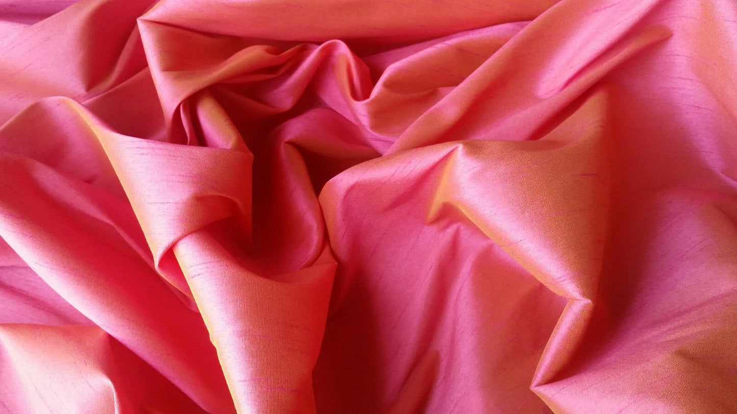 PINK YELLOW MOROCCAN SUNSET FAUX SILK DUPIONI 58"