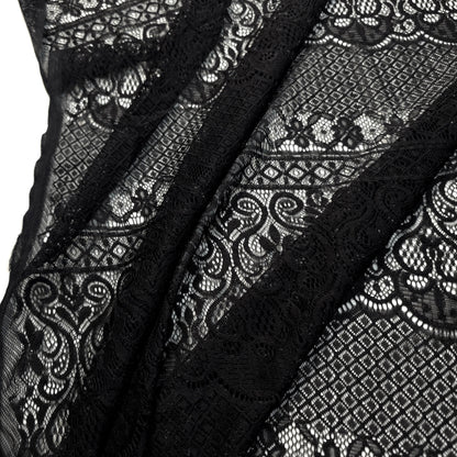 GOTHIC WIDE STRIPE FLORAL SCROLL BLACK LACE FABRIC