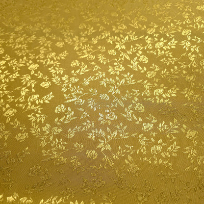 YELLOW GOLD FLORAL ROSE WAVE REVERSIBLE BROCADE FABRIC