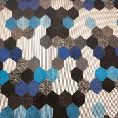 GRAY BLUE HEXAGON PATCH UPHOLSTERY VINYL FABRIC